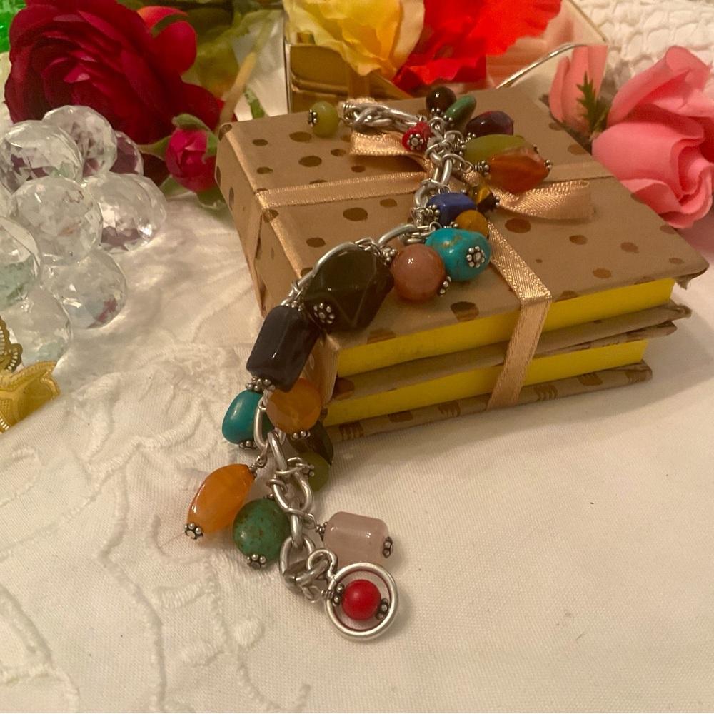 Vtg. 925 Solid Sterling Silver Multi-Stone Toggle… - image 1